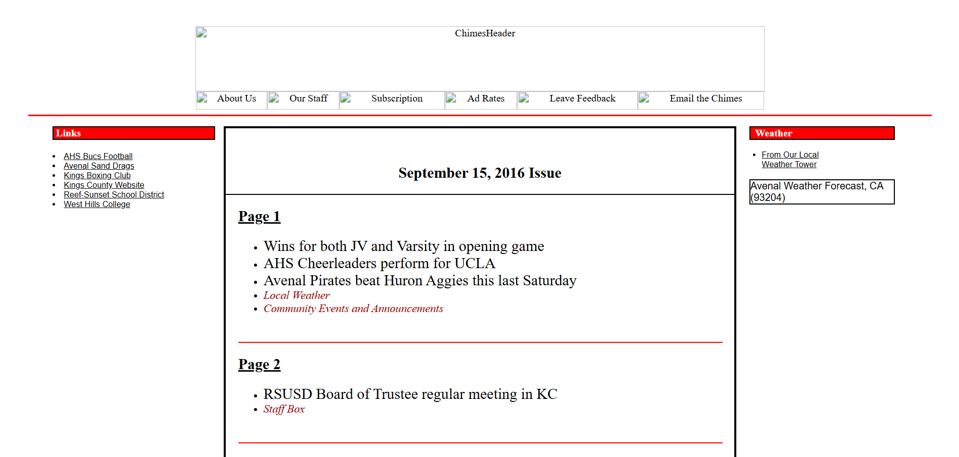 Screenshot of the Avenal Chimes (Chimes News) homepage