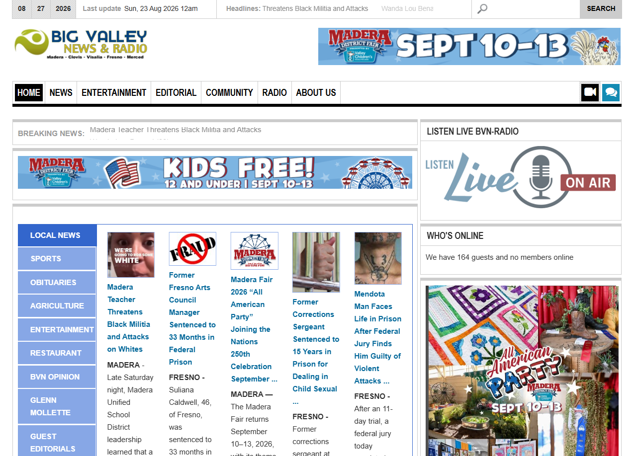Screenshot of the Big Valley News homepage