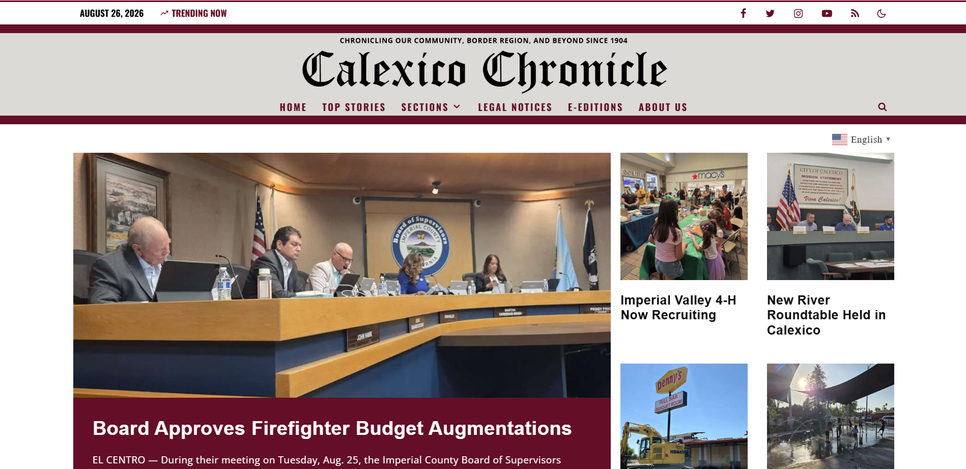 Screenshot of the Calexico Chronicle homepage