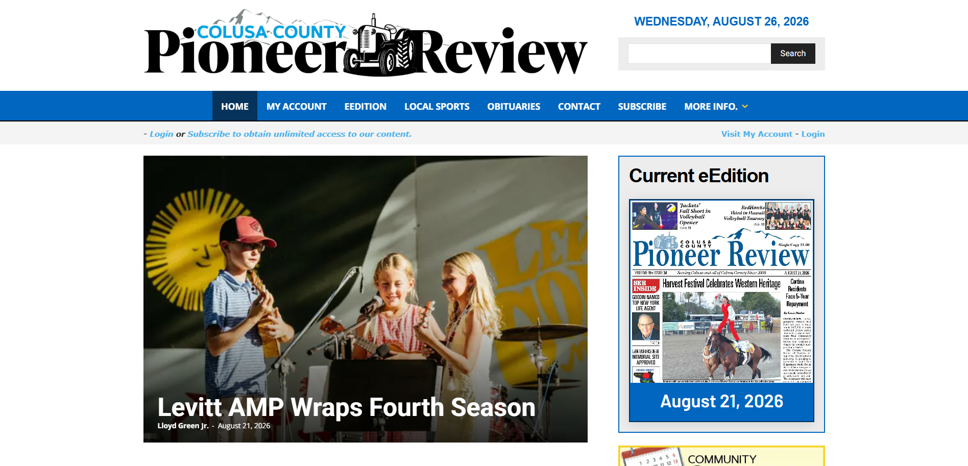 Screenshot of the Colusa County Pioneer Review homepage