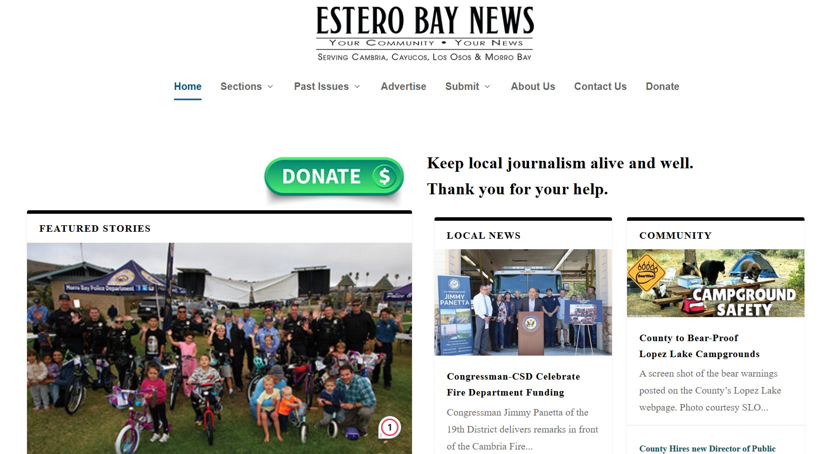 Screenshot of the Estero Bay News homepage
