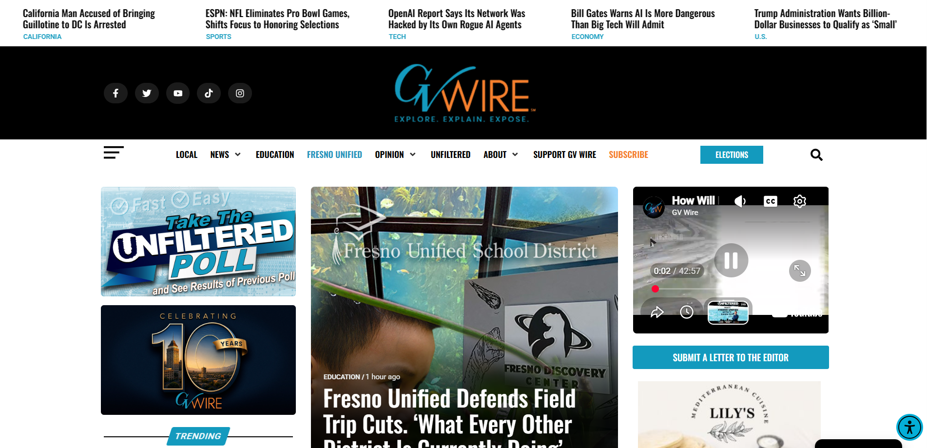 Screenshot of the GV Wire homepage