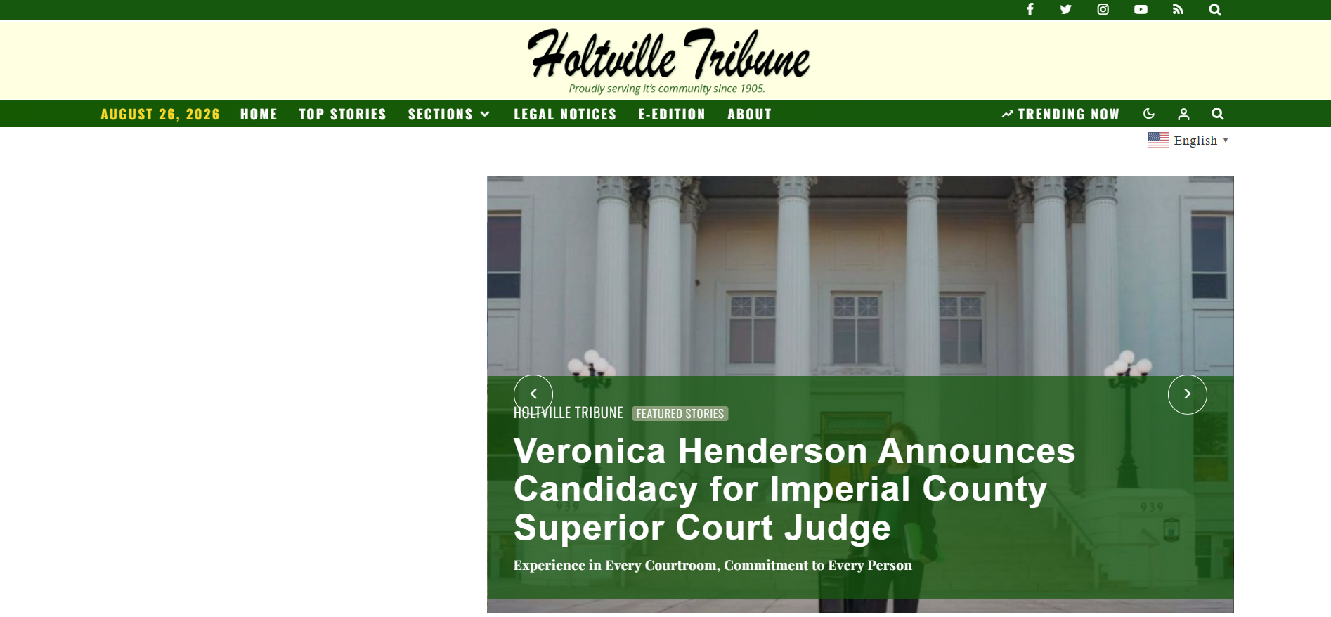 Screenshot of the Holtville Tribune homepage