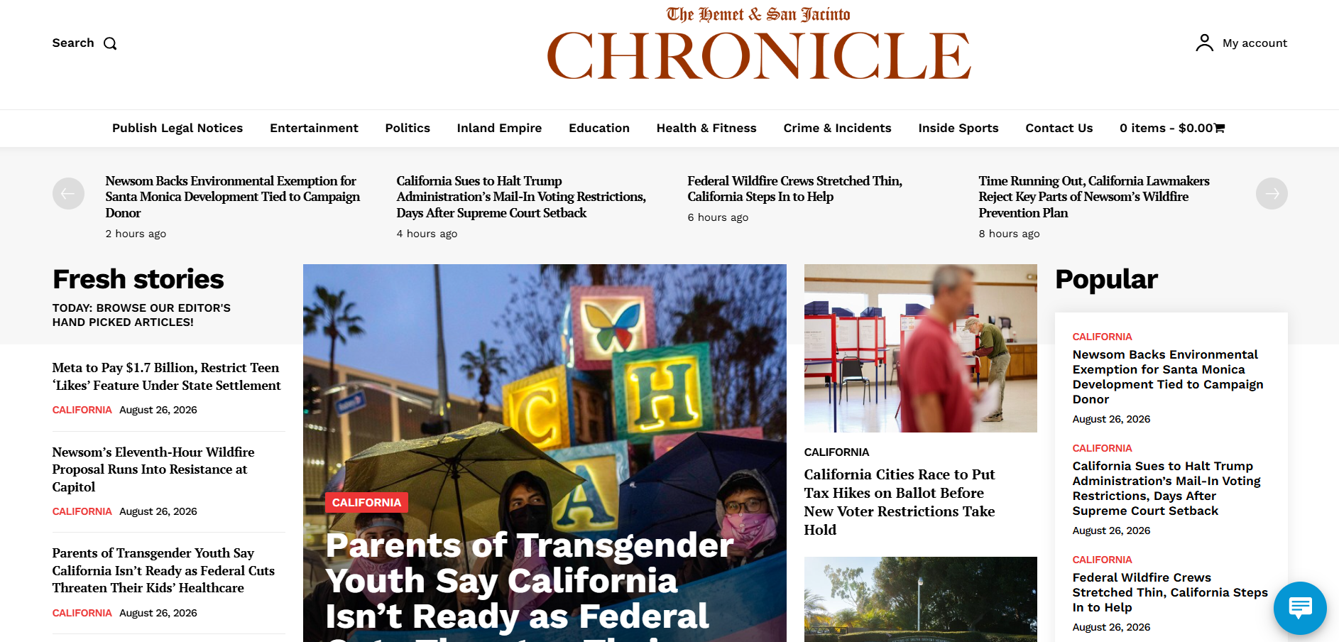 Screenshot of the Hemet & San Jacinto Chronicle homepage