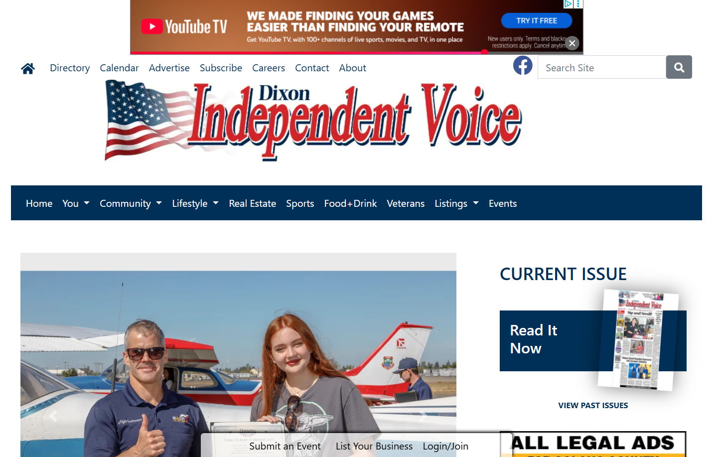 Screenshot of the Independent Voice homepage