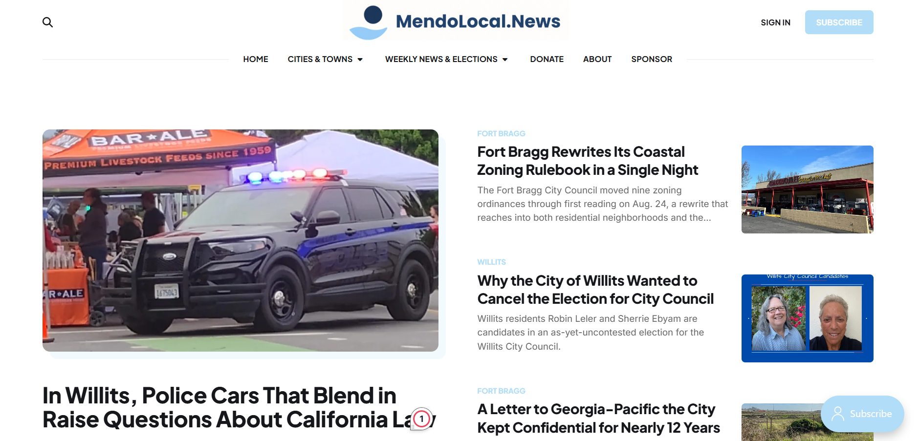 Screenshot of the MendoLocal.News homepage