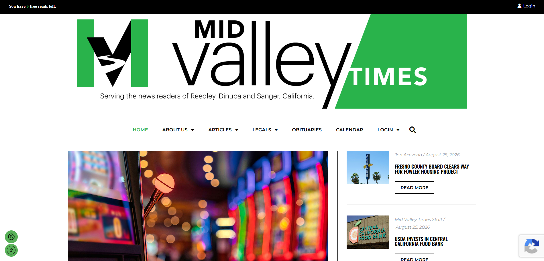 Screenshot of the Mid Valley Times homepage