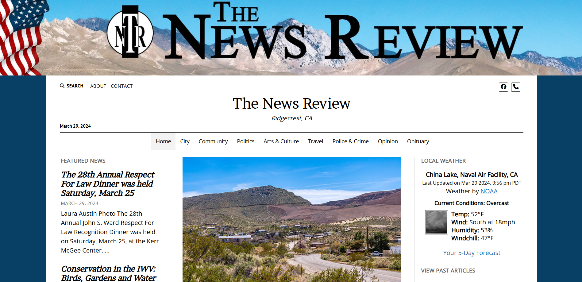Screenshot of the News Ridgecrest homepage