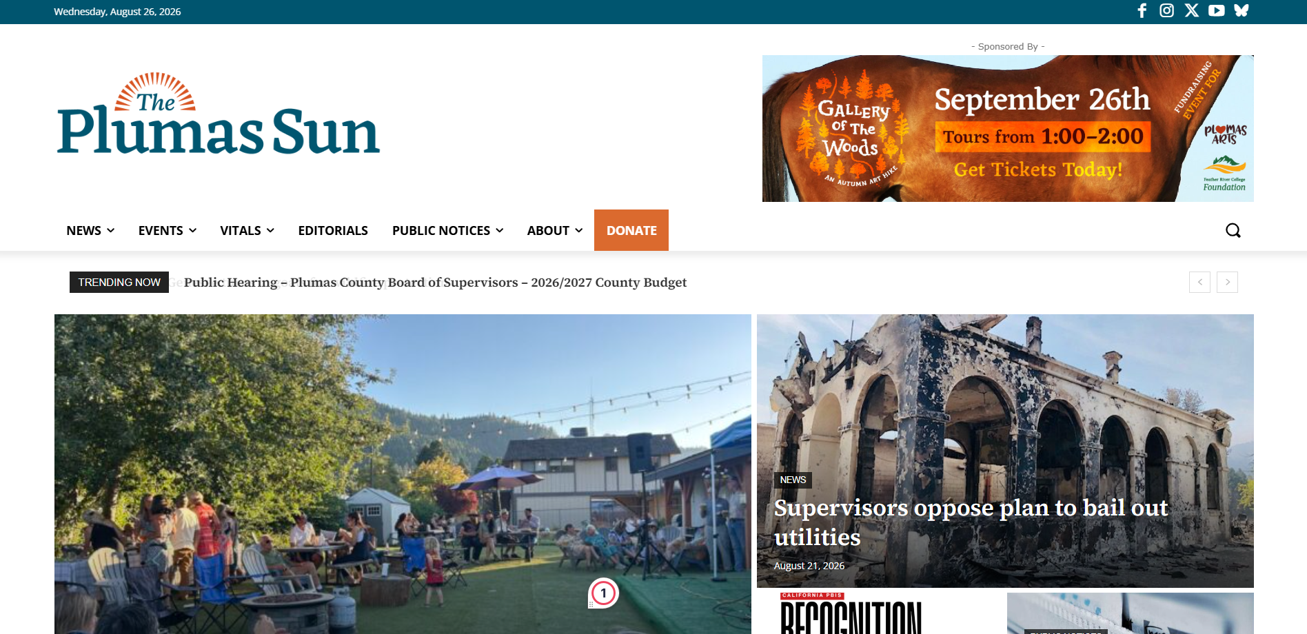 Screenshot of the Plumas Sun homepage