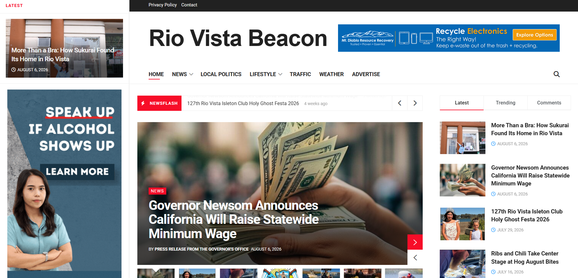 Screenshot of the Rio Vista Beacon homepage