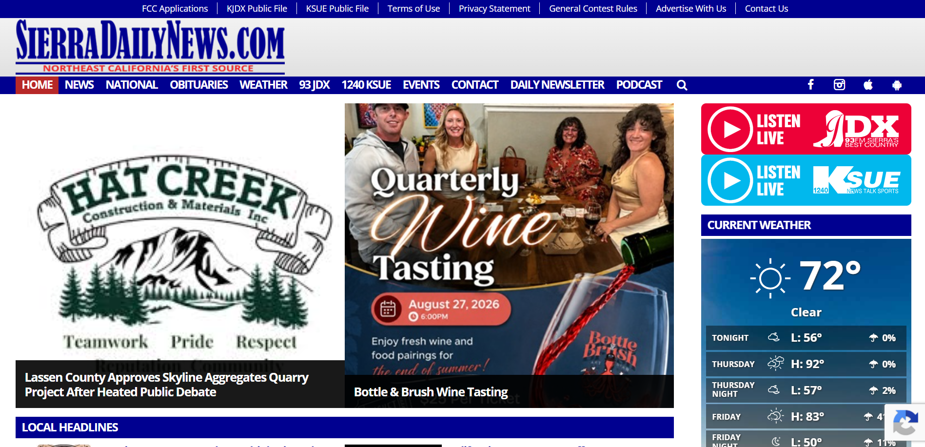 Screenshot of the Sierra Daily News homepage