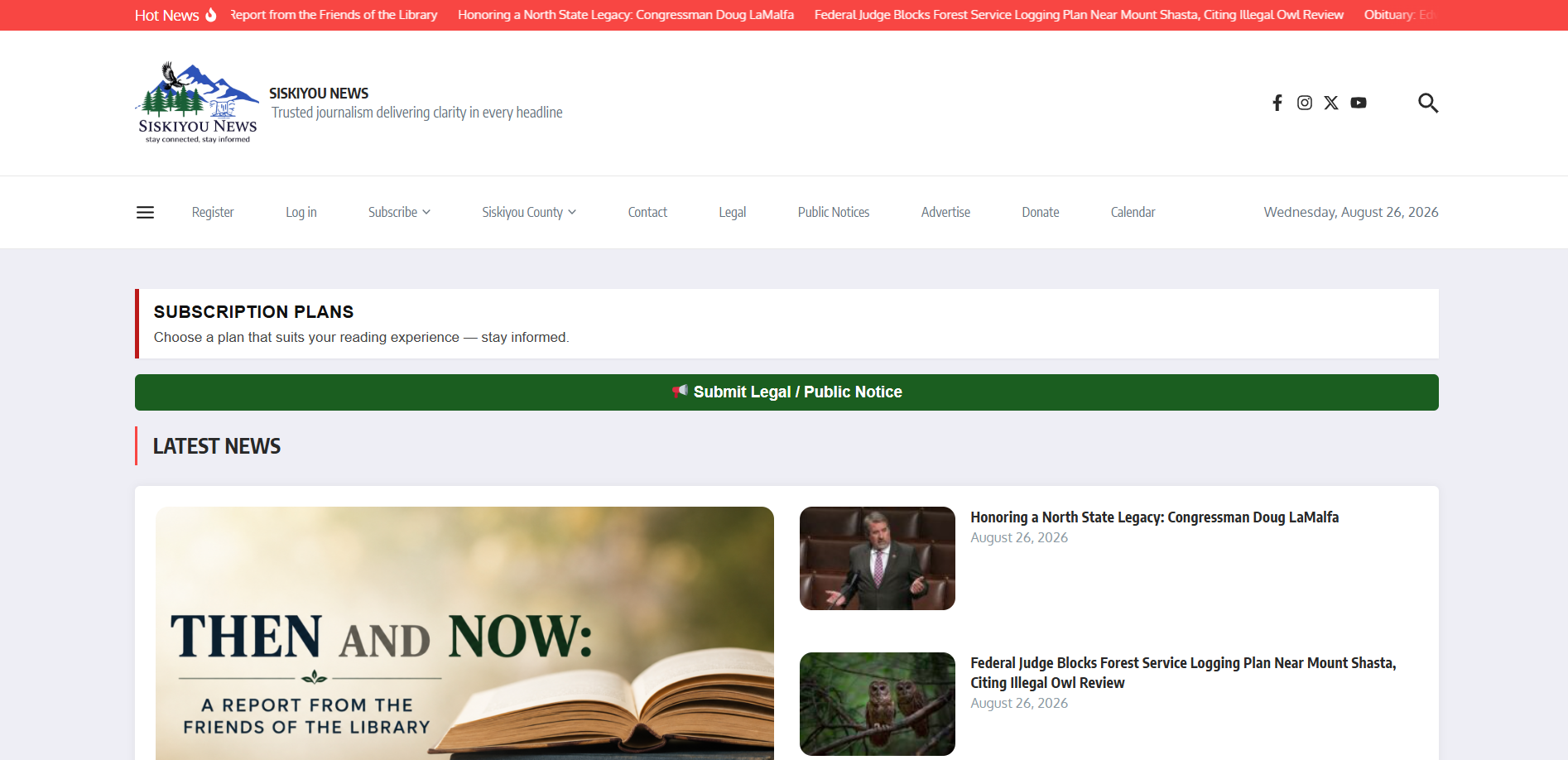 Screenshot of the Siskiyou News homepage
