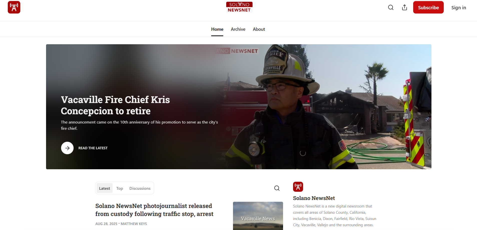 Screenshot of the Solano NewsNet homepage