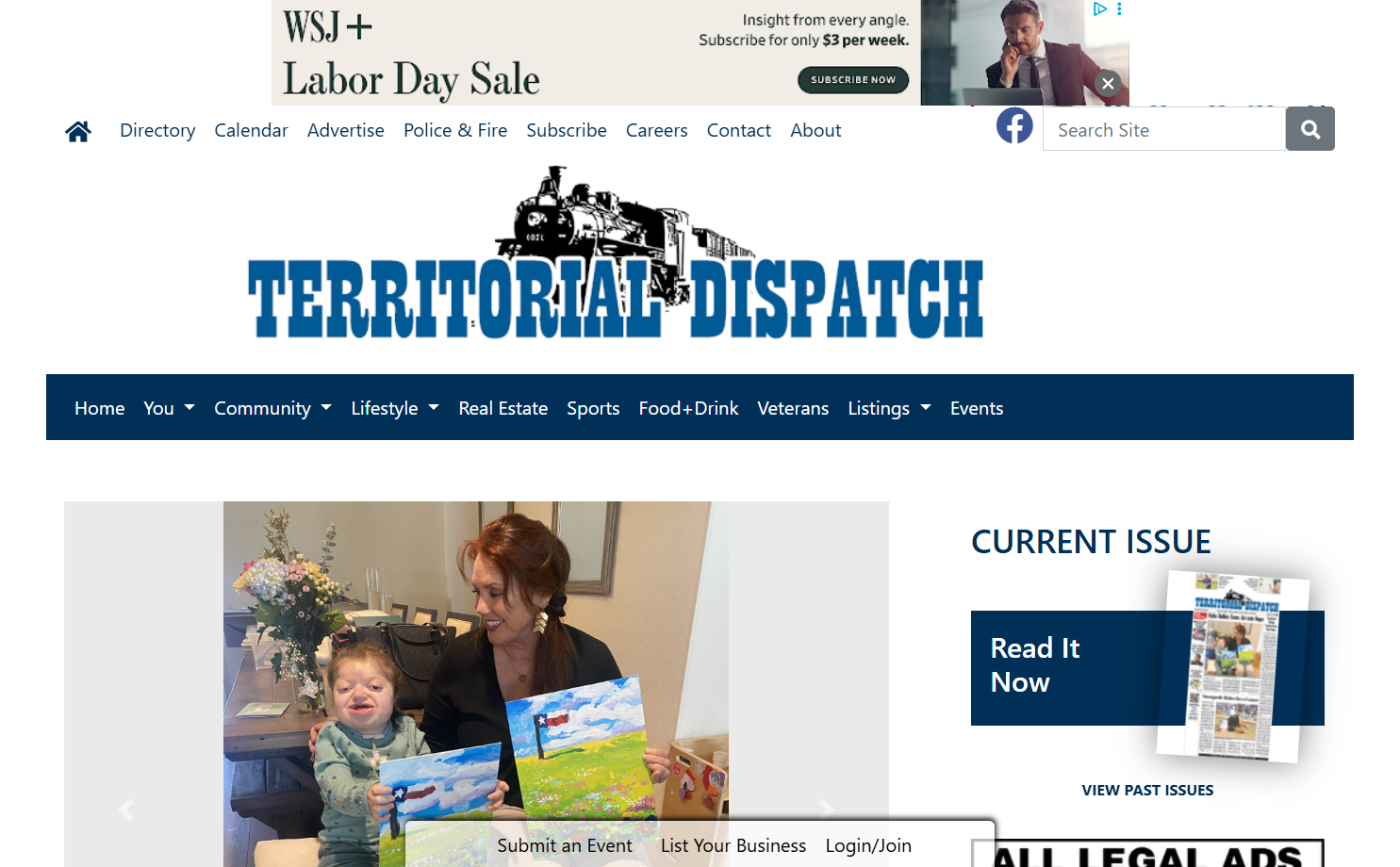 Screenshot of the Territorial Dispatch homepage